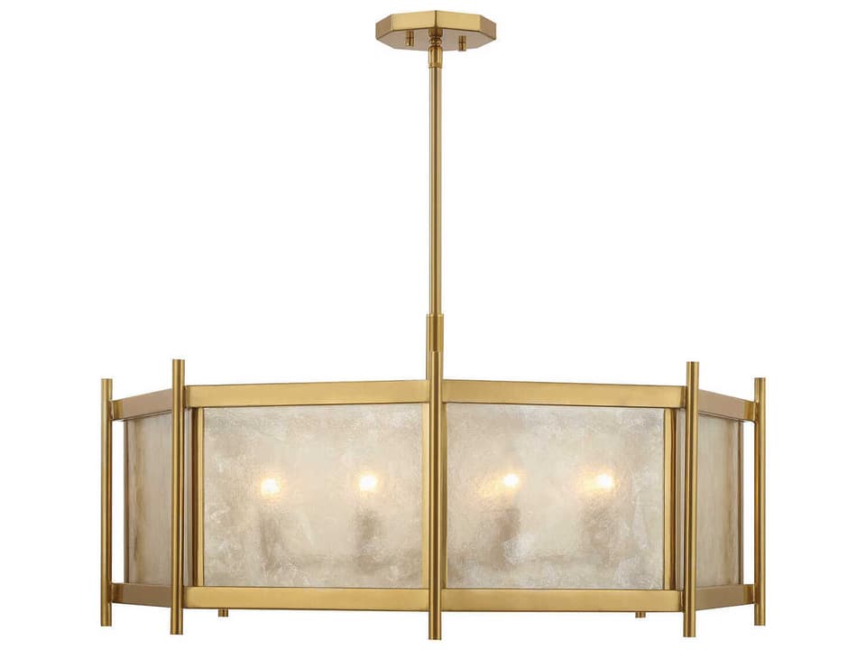 Jacobs 8-Light Linear Chandelier in Warm Brass with Mica Glass