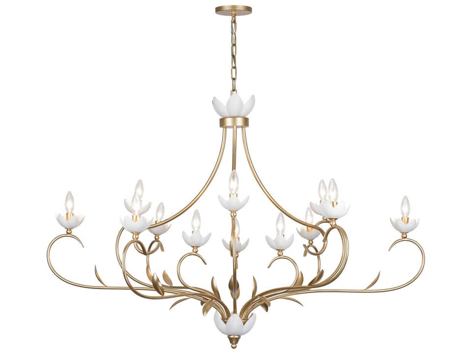 12-Light Muse Chandelier in French Gold and White Cashmere