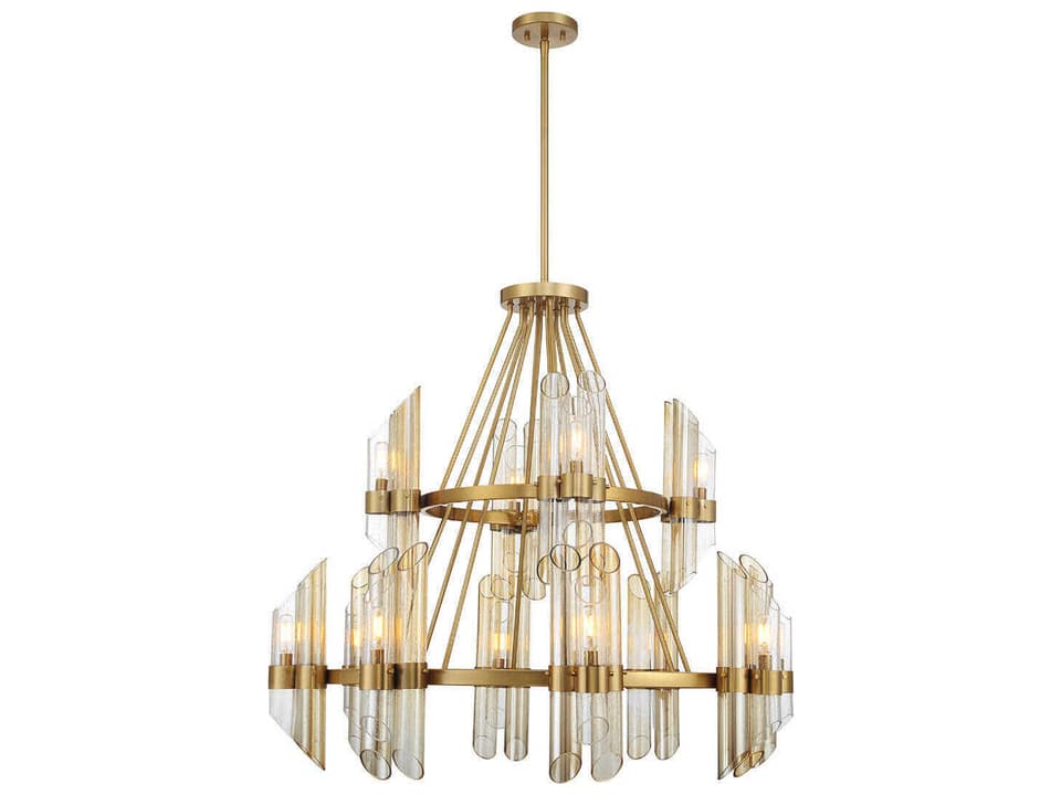 12-Light Biltmore Chandelier in Warm Brass with Multi-Toned Glass