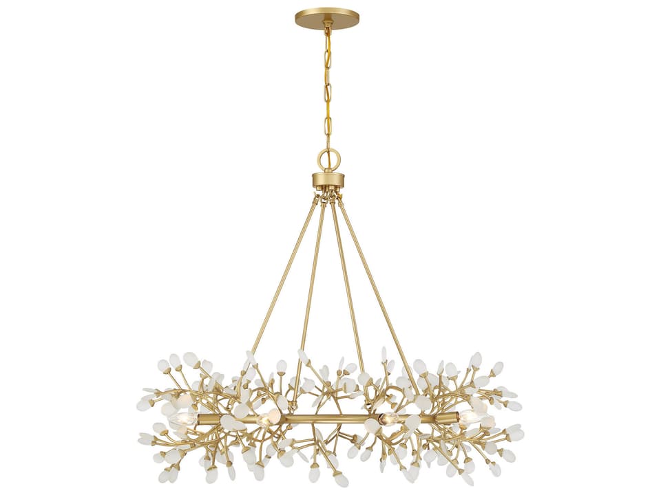 Once 8-Light Chandelier in Spun Gold with Frosted Sea Glass
