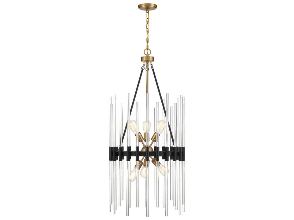 Santiago 6-Light Sputnik Pendant Light in Matte Black with Warm Brass Accents