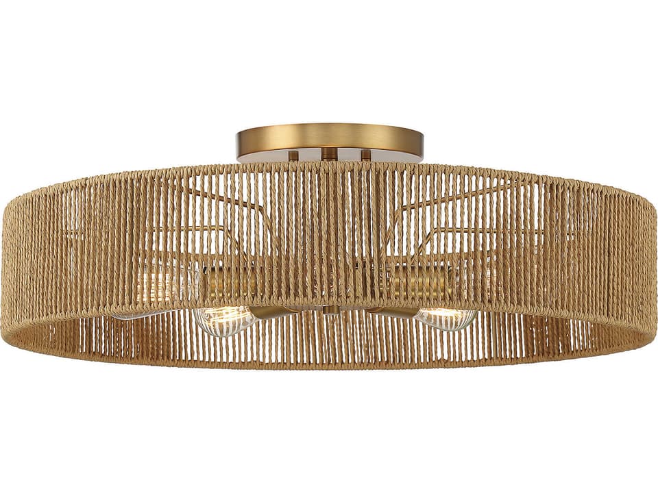 Ashe 5-Light Semi-Flush Mount Ceiling Light in Warm Brass and Rope