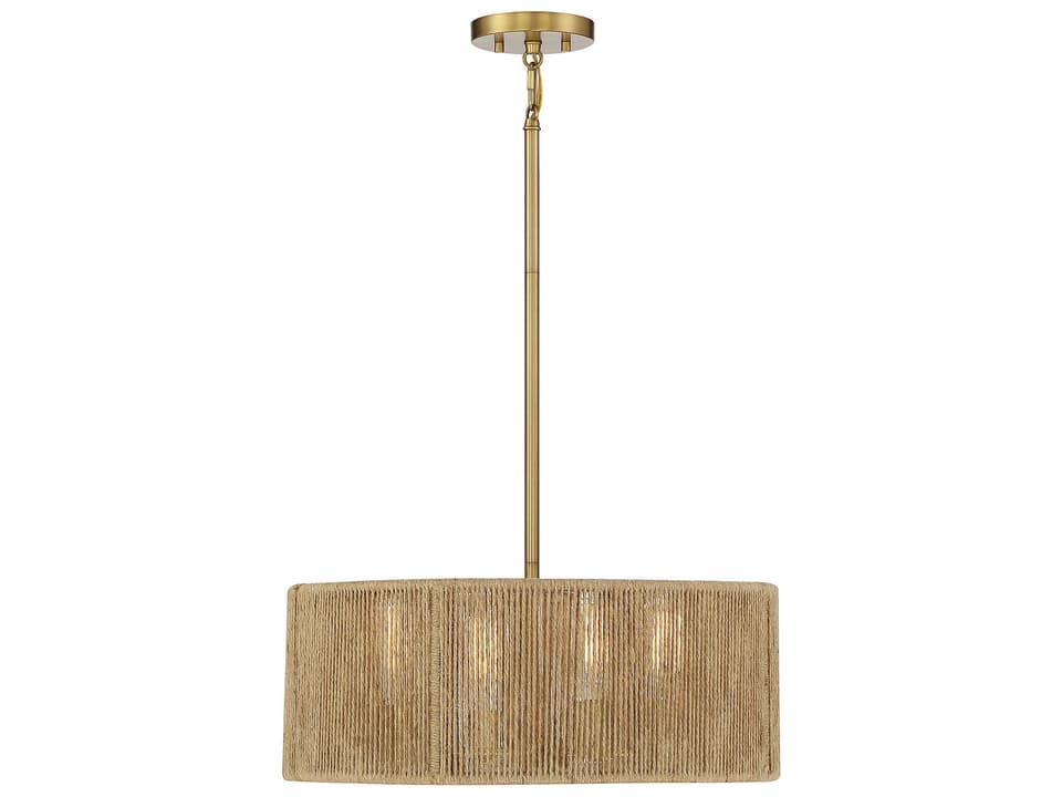 Ashe 4-Light Drum Pendant Warm Brass and Rope