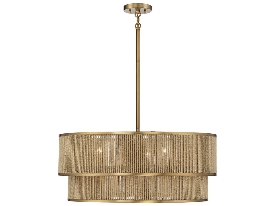 6-Light Ashburn Drum Chandelier in Warm Brass and Rope