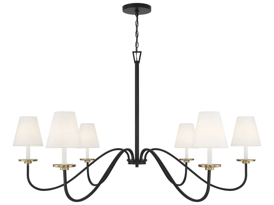 Meridian 6-Light Chandelier in Black with Natural Brass Accents