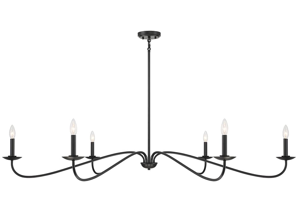 Meridian 6-Light Chandelier in Matte Black for Large Rooms