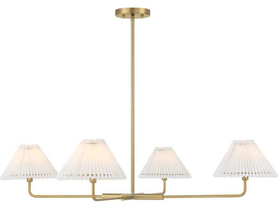 Meridian 4-Light Chandelier in Natural Brass with White Fabric Shades