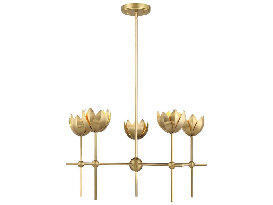 5-Light Chandelier in Natural Brass with Organic Modern Style