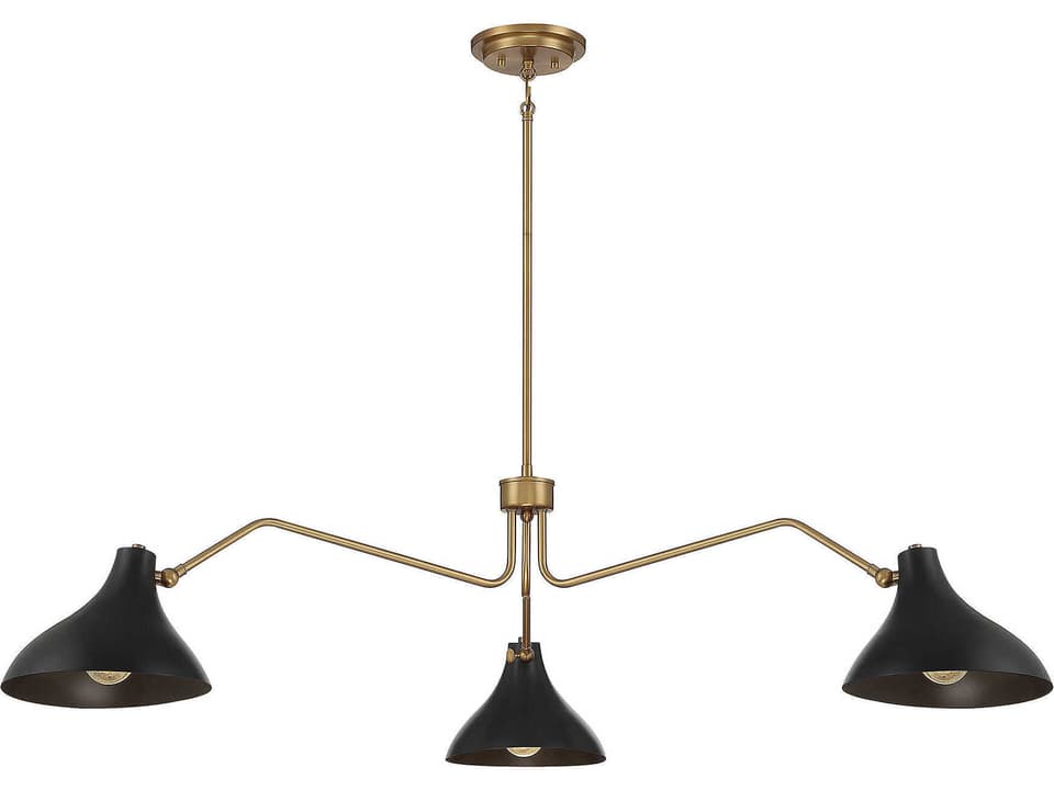 Meridian 3-Light Transitional Pendant Light in Matte Black with Natural Brass