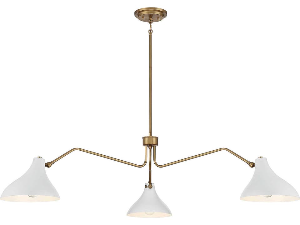 Meridian 3-Light Pendant Light in White with Natural Brass