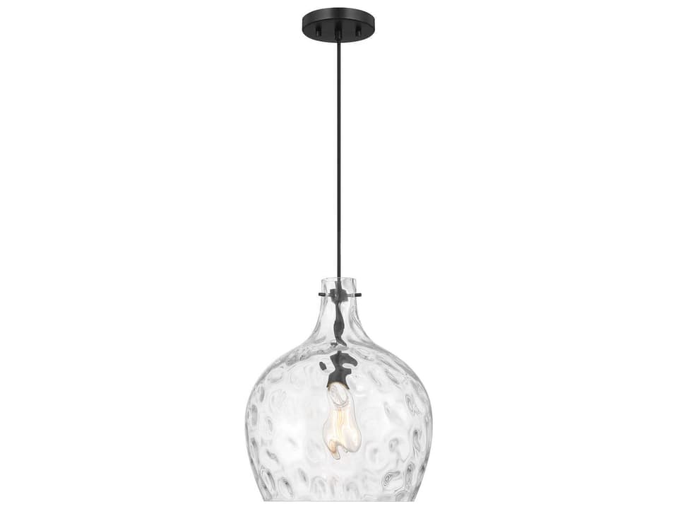 Meridian 1-Light Pendant Light with Hammered Glass in Matte Black