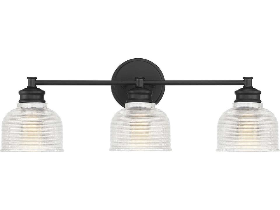 Meridian 3-Light Bathroom Vanity Light in Matte Black with Clear Halophane Glass