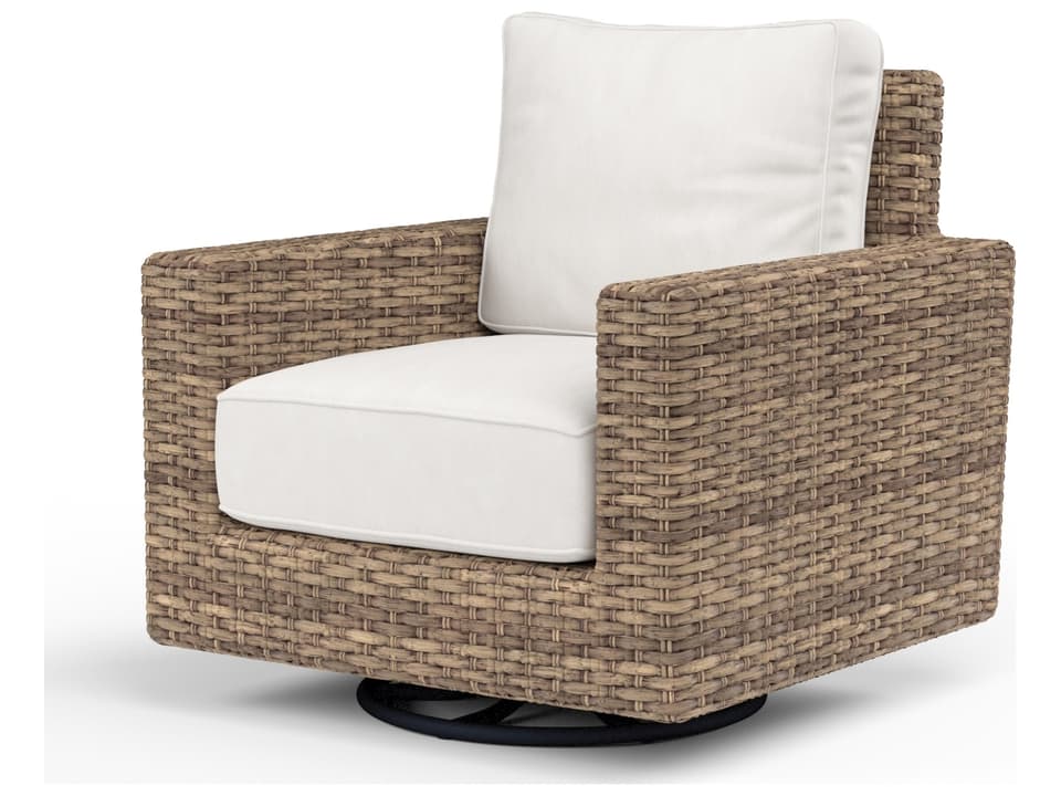 Havana Wicker Swivel Lounge Rocker in Canvas Flax