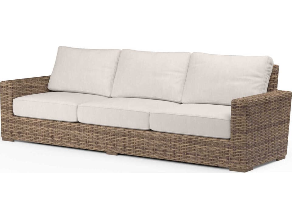 Havana 106-Inch Wicker Cushion Sofa in Tobacco