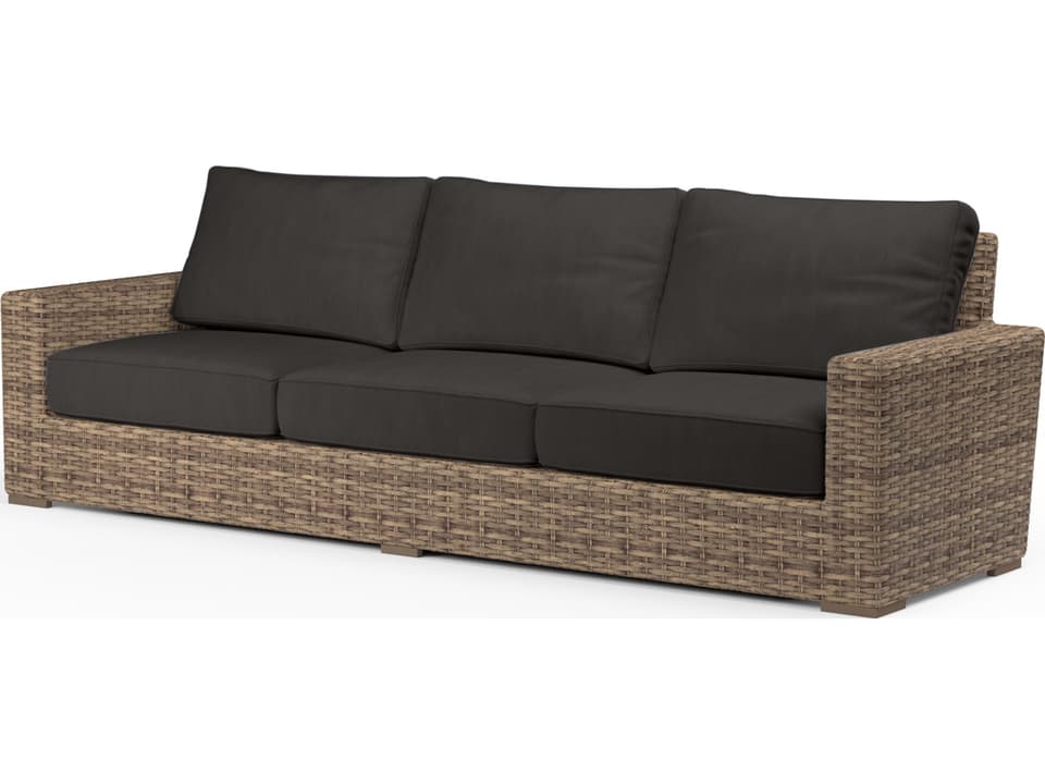 Havana Wicker Patio Sofa with Sunbrella Cushions in Canvas Flax