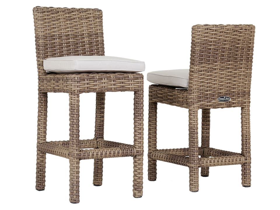 Havana Wicker Patio Counter Stool with Sunbrella Cushion in Canvas Flax