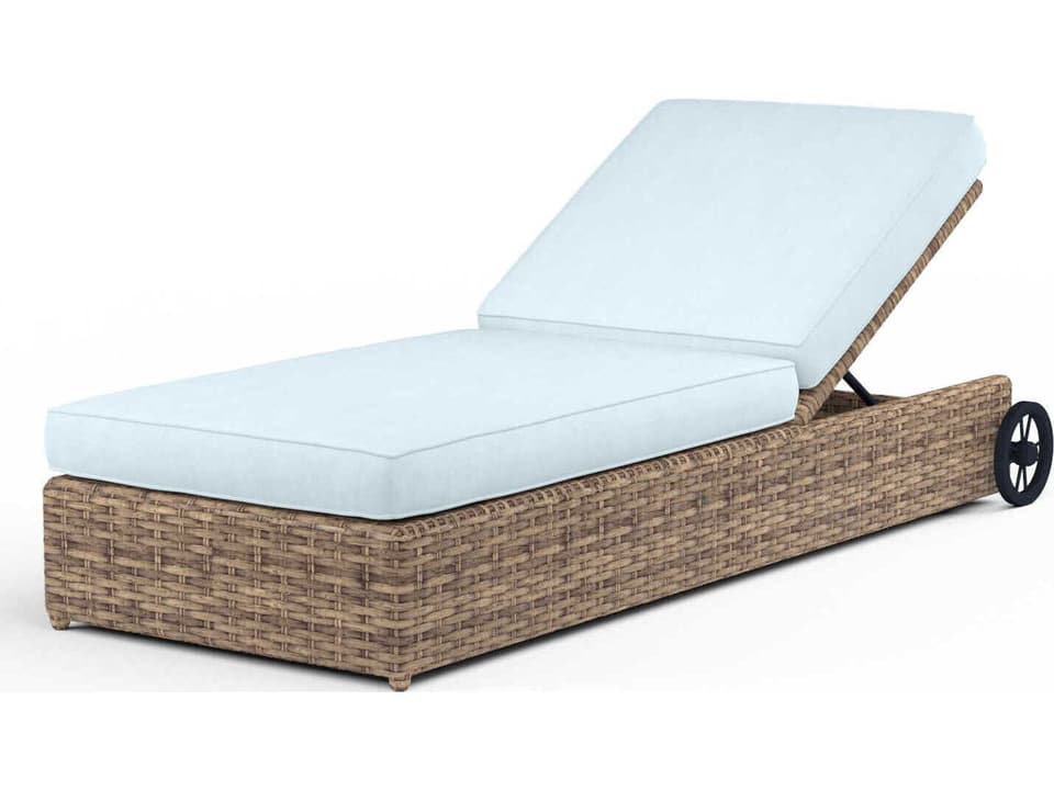 Havana Tobacco Wicker Cushion Chaise Lounge with Canvas Flax Sunbrella