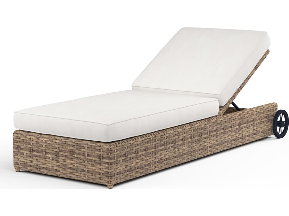 Havana Wicker Adjustable Chaise Lounge with Canvas Flax Cushions