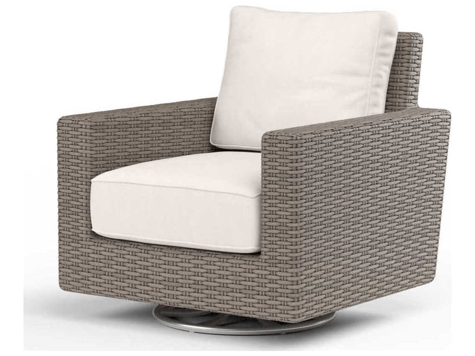 Coronado Driftwood Wicker Swivel Rocker with Sunbrella Cushion