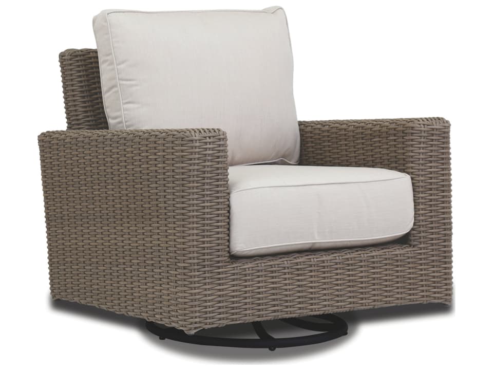 Coronado Wicker Driftwood Swivel Patio Rocker with Sunbrella Canvas Flax