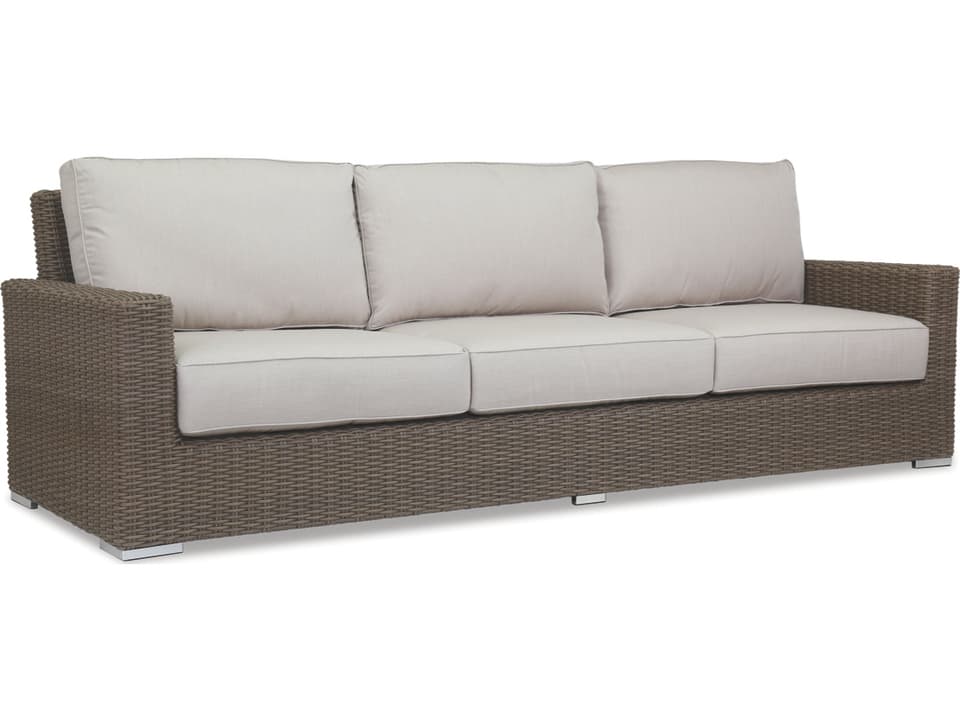 Coronado Wicker Driftwood Sofa with Canvas Flax Cushions