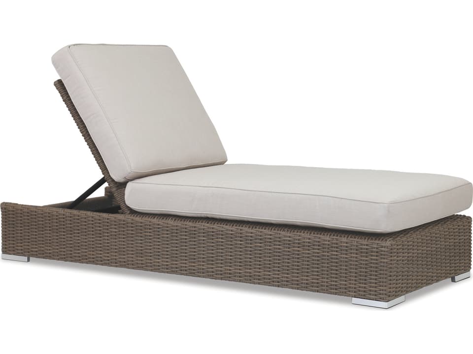 Coronado Wicker Driftwood Chaise Lounge with Sunbrella Canvas Flax Cushion