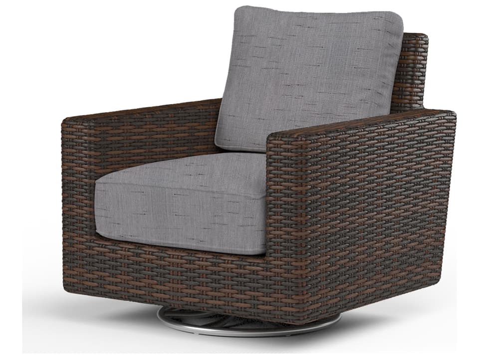 Montecito Wicker Swivel Rocking Club Chair in Cognac