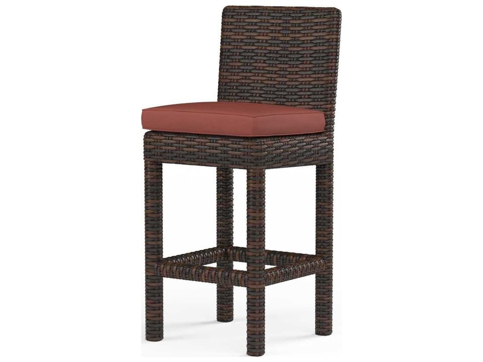 Montecito Cognac Wicker Outdoor Bar Stool with Sunbrella Canvas Flax Cushion