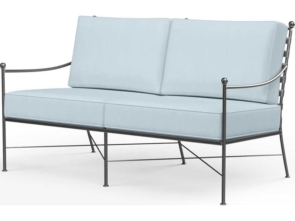Provence 2-Seat Wrought Iron Outdoor Loveseat in Century Pewter with Sunbrella Cushions