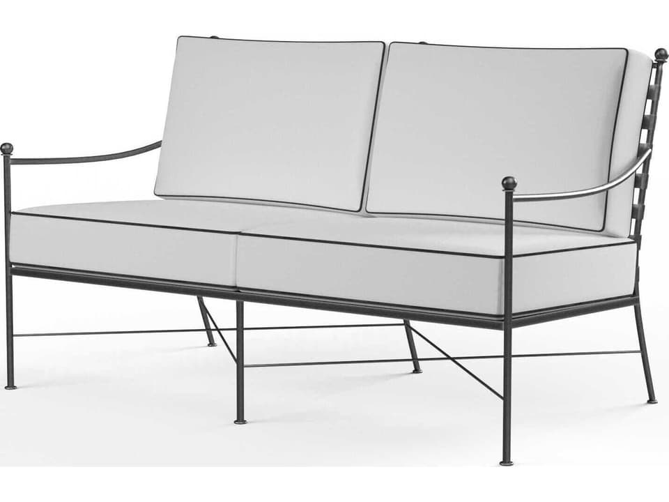 Provence Wrought Iron Outdoor Loveseat with Sunbrella Cushions in Century Pewter