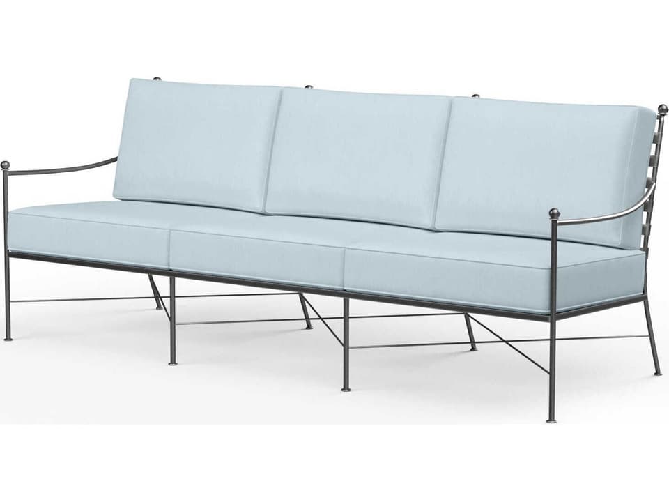 Provence Wrought Iron 3-Seat Cushion Sofa in Century Pewter