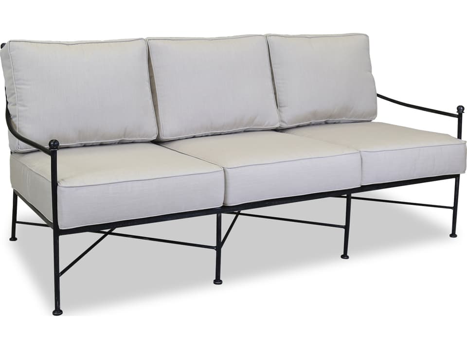 Provence Wrought Iron Outdoor Sofa with Sunbrella Canvas Flax Cushions