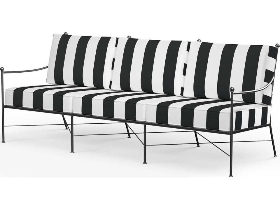 Provence Wrought Iron Sofa with Sunbrella Cushions in Century Pewter