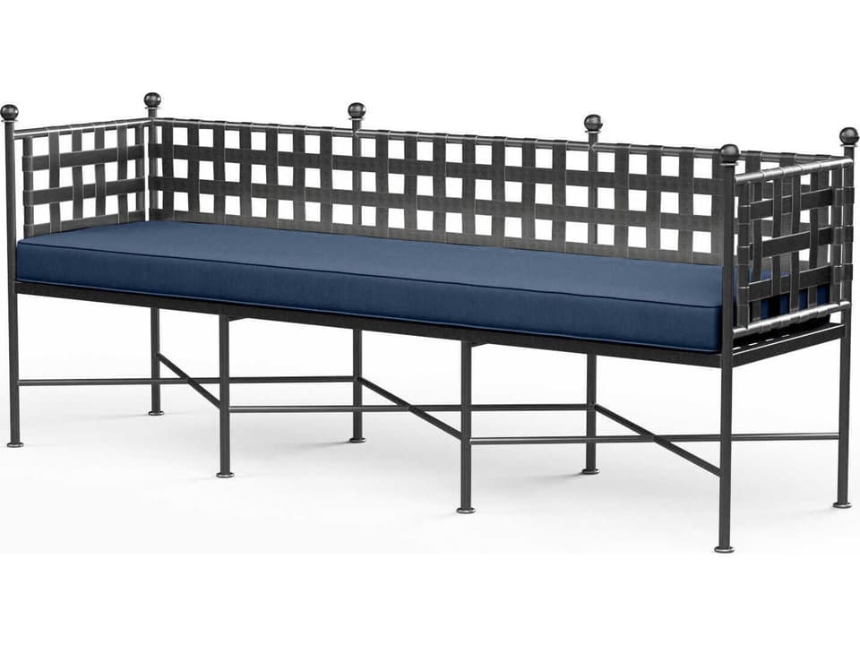 Provence Outdoor Bench in Century Pewter with Spectrum Indigo Cushion