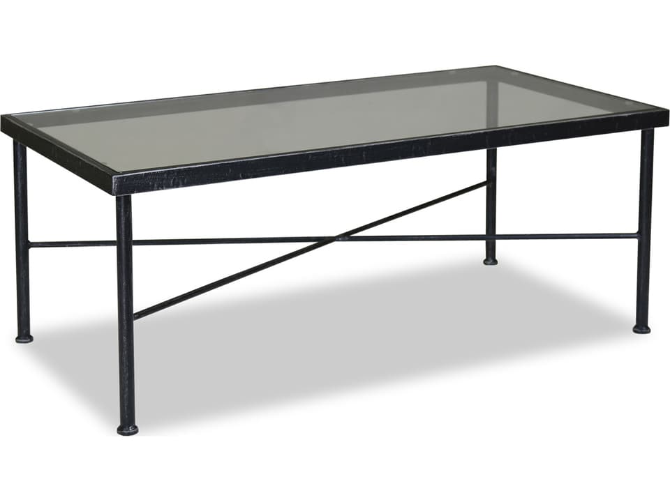 Provence Wrought Iron Rectangular Coffee Table with Tempered Glass Top