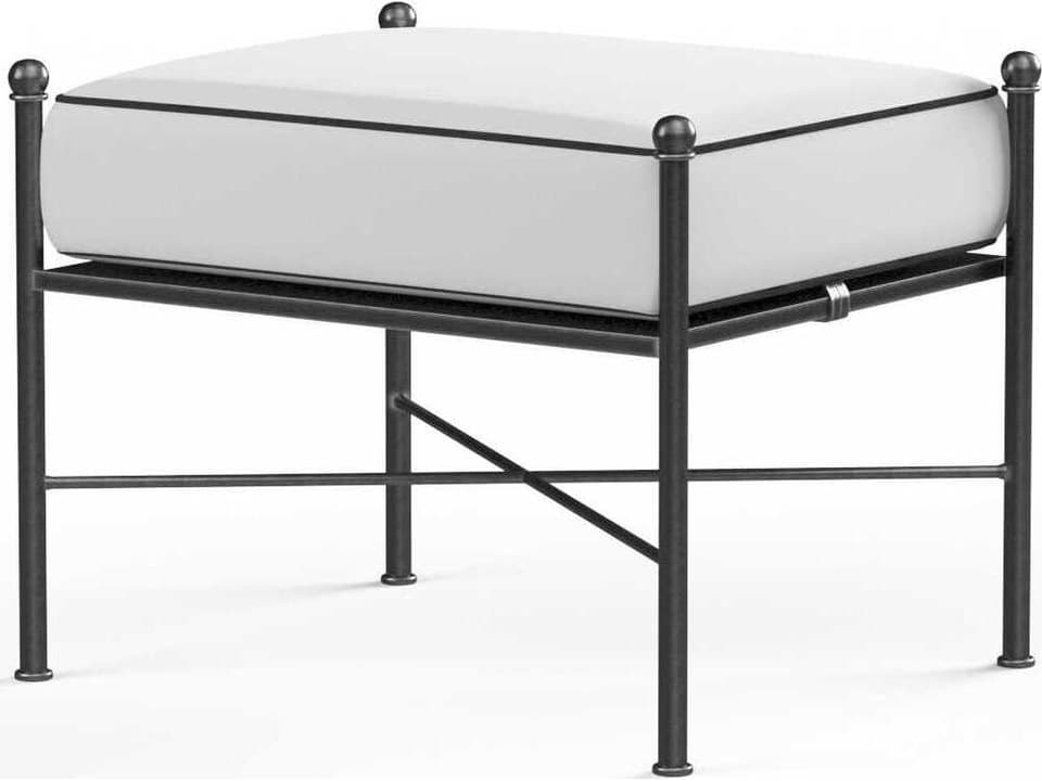 Provence Pewter Wrought Iron Ottoman with Sunbrella Canvas Natural Cushion
