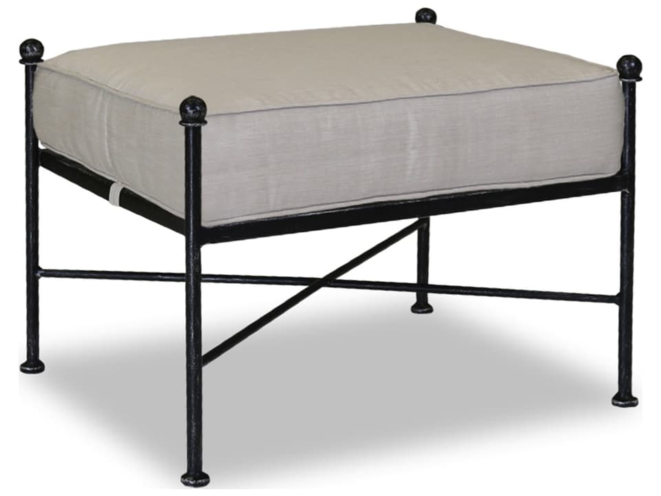 Provence Wrought Iron Outdoor Ottoman with Sunbrella Canvas Flax Cushion