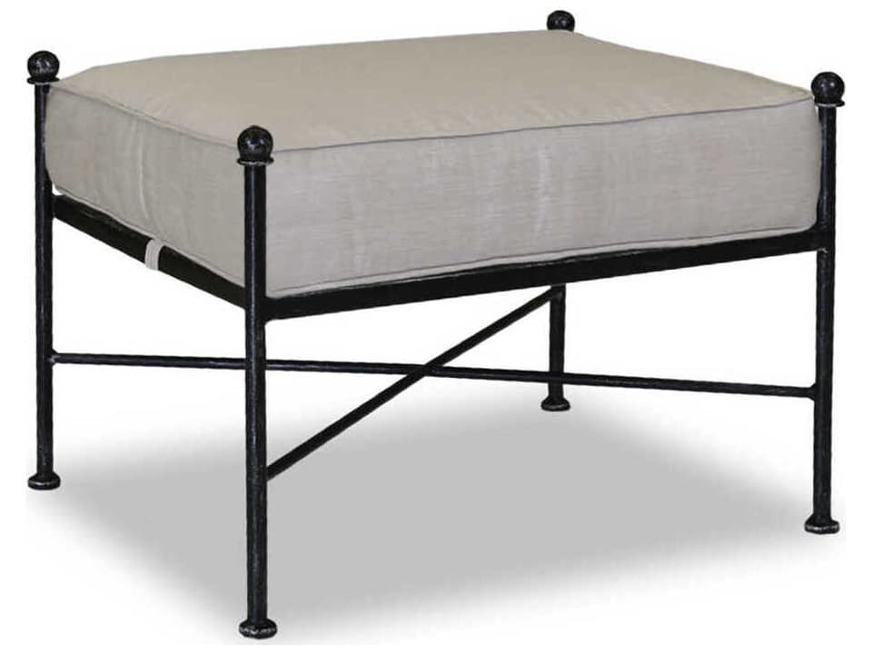 Provence Wrought Iron Ottoman with Sunbrella Canvas Flax Cushion