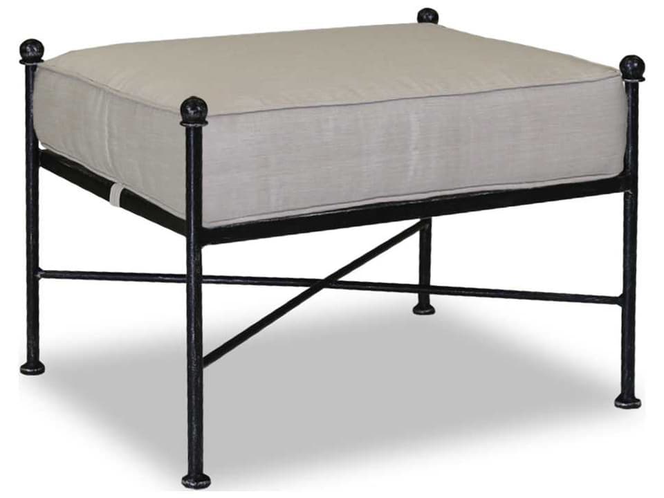 Provence Wrought Iron Cushion Ottoman in Brushed Century Pewter