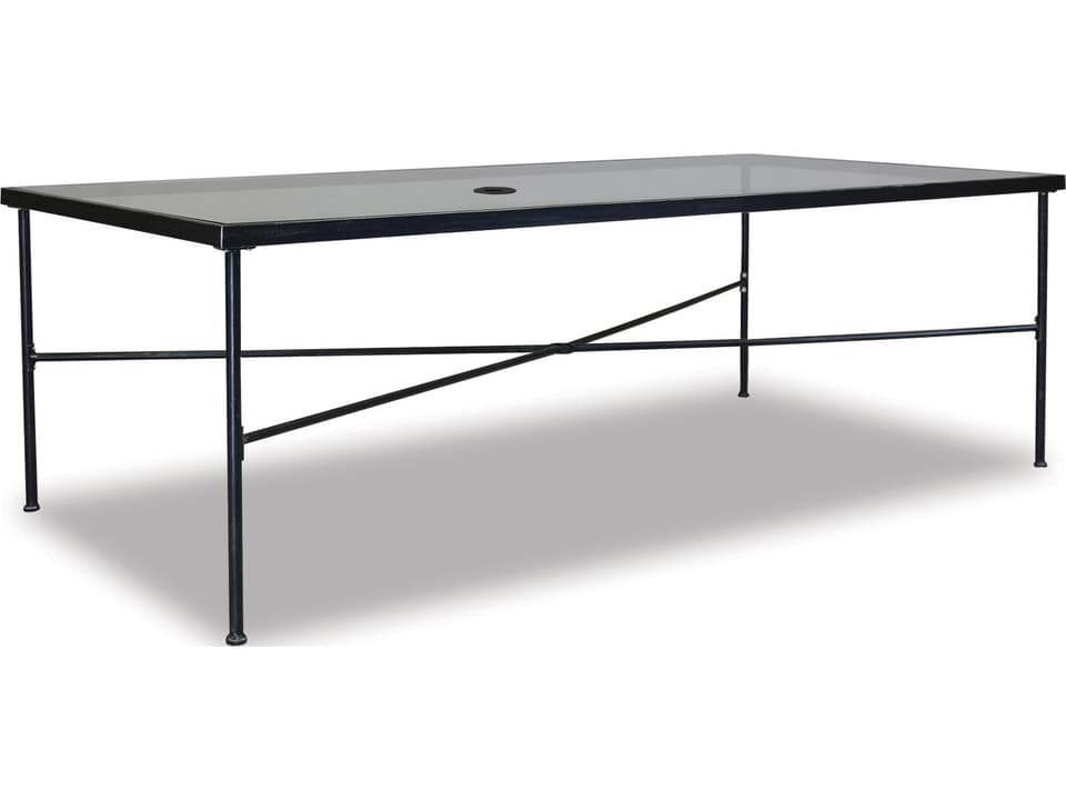 Provence Wrought Iron Rectangular Glass Top Outdoor Patio Dining Table