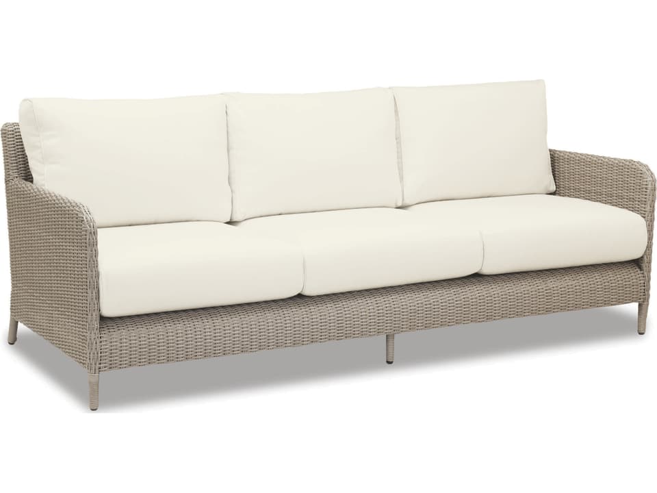 Manhattan Wicker Outdoor Sofa with Sunbrella Cushions in Linen Canvas