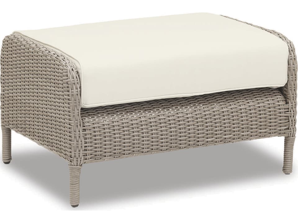 Manhattan Wicker Outdoor Ottoman in Linen Canvas with Self Welt