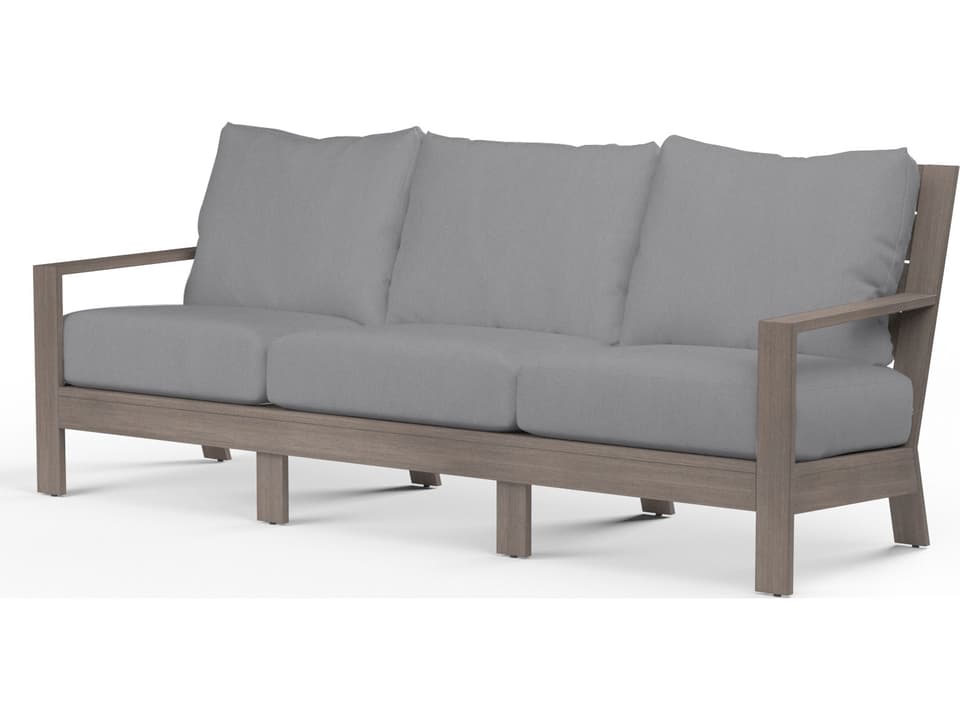 Laguna Aluminum Sofa with Sunbrella Cushions in Hand-Brushed Driftwood