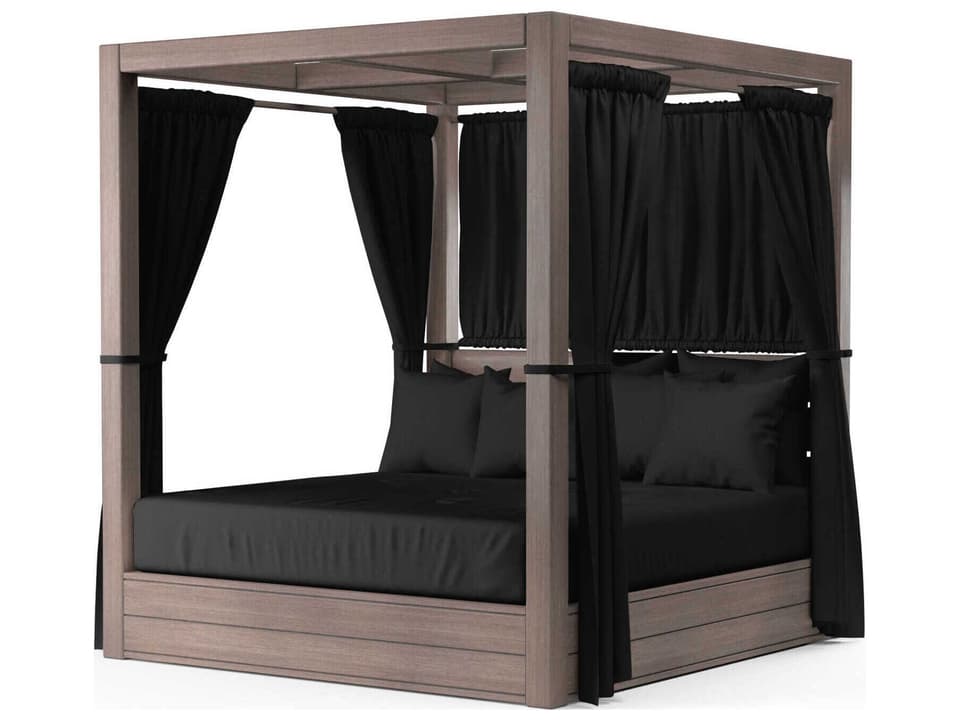 Laguna Lounge Bed with Canopy and Curtains in Driftwood