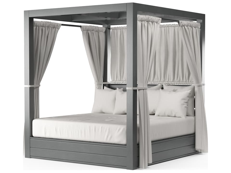 Redondo King Aluminum Outdoor Daybed with Curtains in Slate and Cast Silver