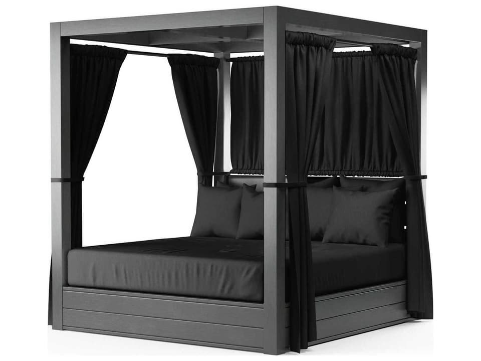 Redondo Aluminum King Lounge Daybed with Curtains in Slate