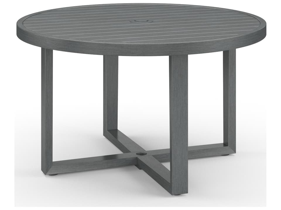 Redondo 50-Inch Round Aluminum Dining Table with Umbrella Hole in Slate