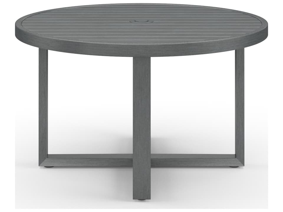 Redondo 60-Inch Round Dining Table with Umbrella Hole in Slate Aluminum