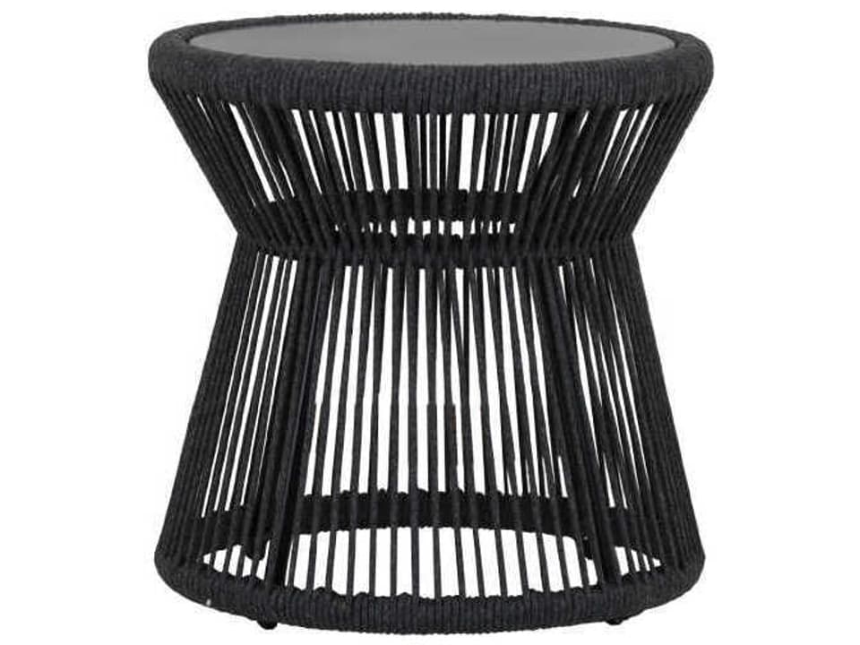 Milano 20 Inch Round End Table with Charcoal Grey Rope and Granite