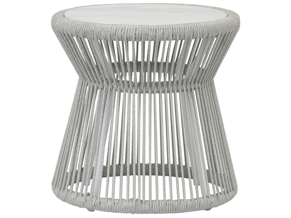 Miami 20-Inch Round Rope End Table with Carrara Marble Top